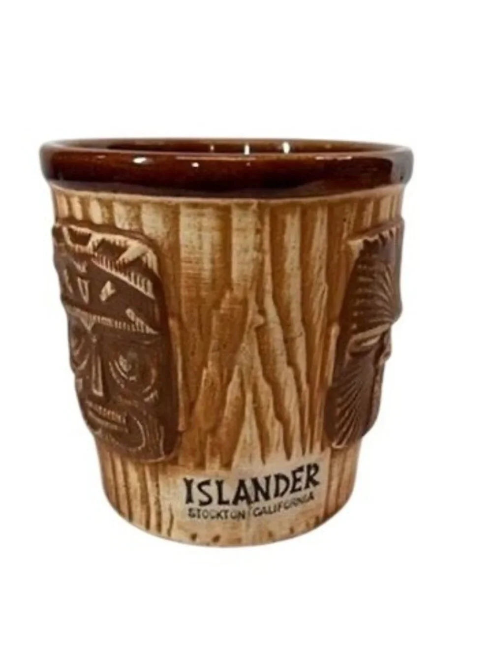 Vintage Otagiri 3 Faced Tiki Mug Rum Bucket Cup - Brown Ceramic Mid-Century
